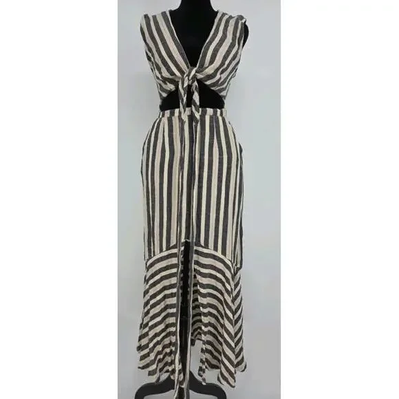 Free People La Babe Stripe Midi Dress 2 Pockets - Picture 2 of 8